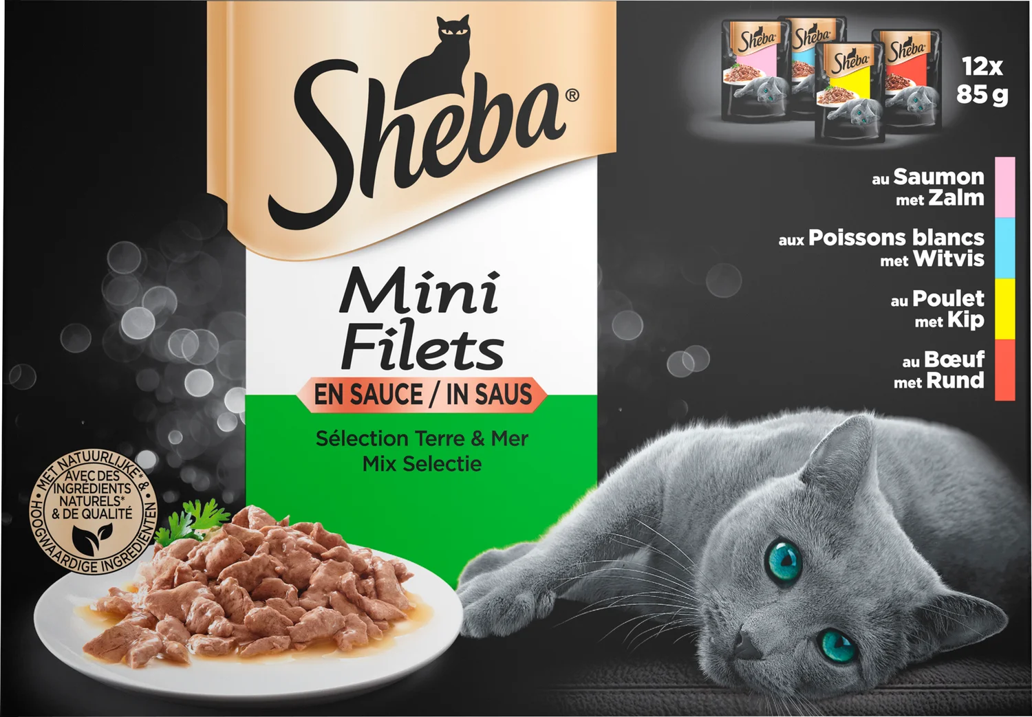 Sheba natvoer Mini Filets adult vlees / vis in saus 85 g 12 stuks