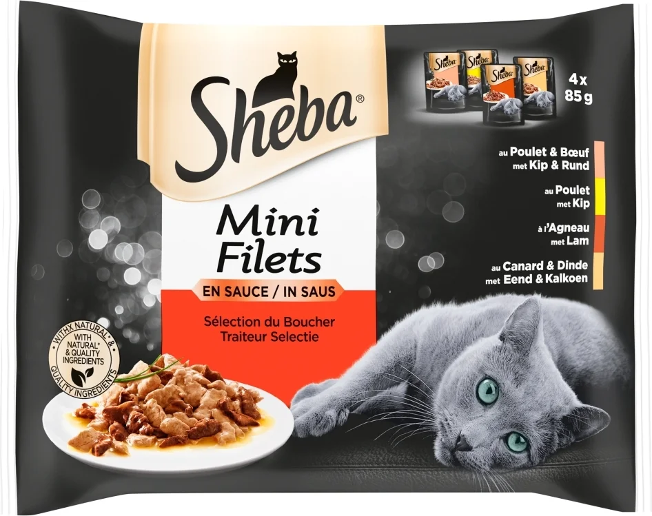 Sheba natvoer Mini Filets adult vlees in saus 85 g 4 stuks