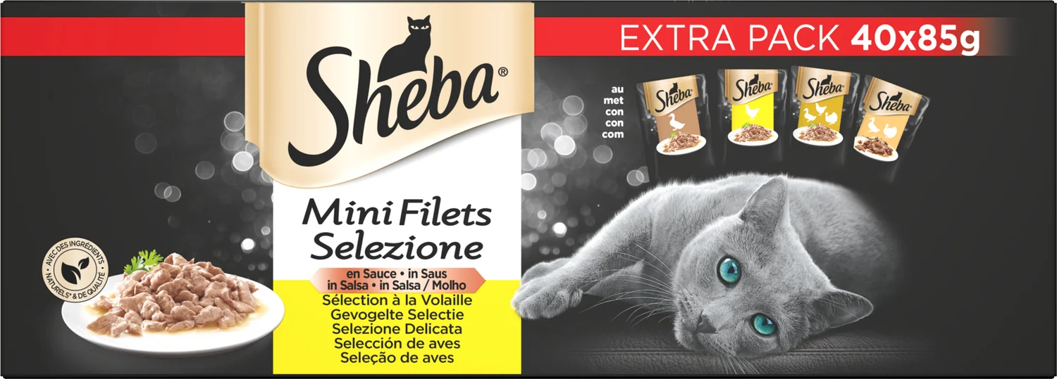 Sheba natvoer Mini Filets adult gevogelte in saus 85 g 40 stuks