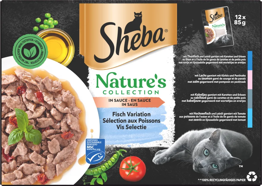 Sheba natvoer in gelei kat Nature's adult vis 85 g 12 stuks
