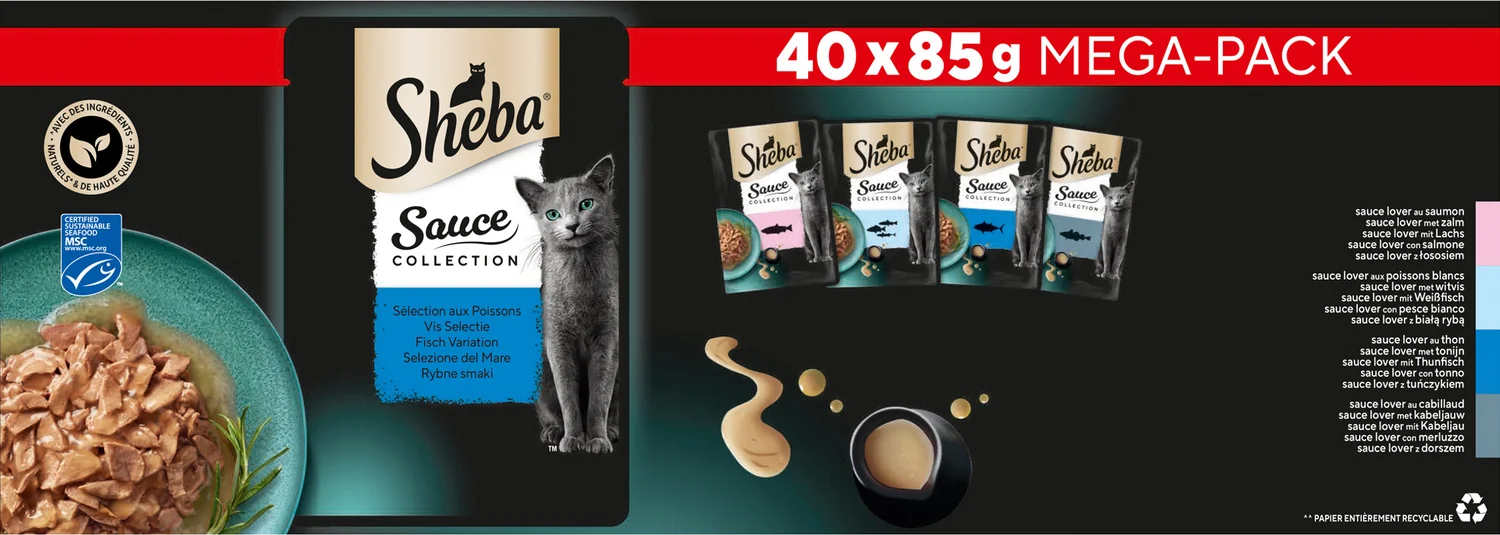 Sheba natvoer Sauce vis selection adult 85 gram 40 stuks
