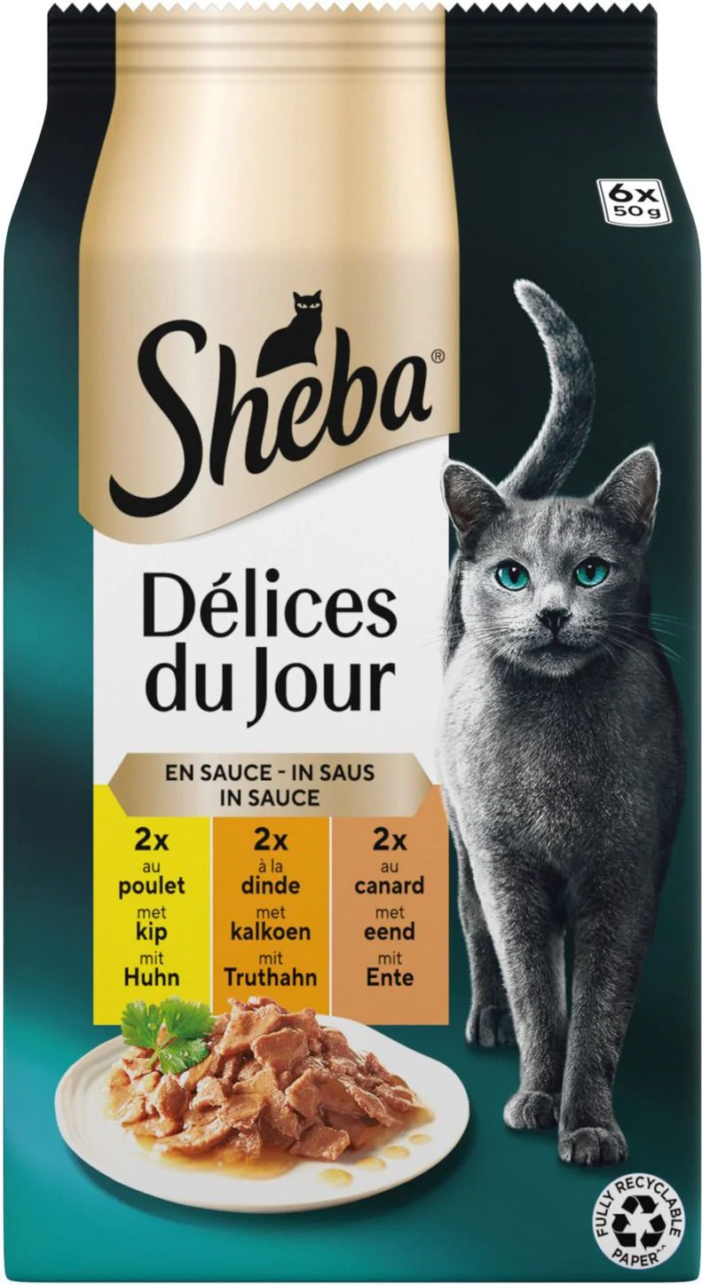 Sheba natvoer Délices du Jour adult gevogelte in saus 50 g 6 stuks