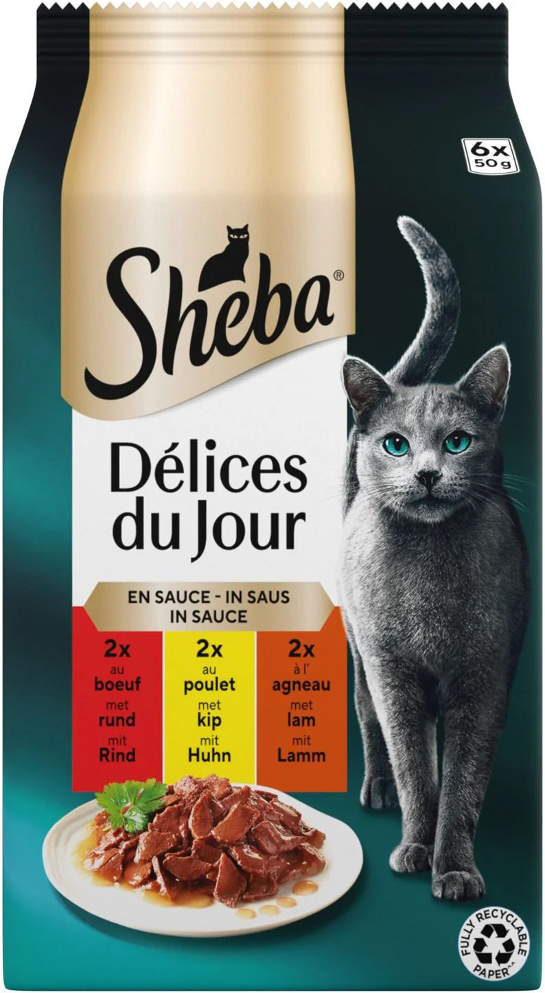 Sheba natvoer Délices du Jour adult vlees in saus 50 g 6 stuks