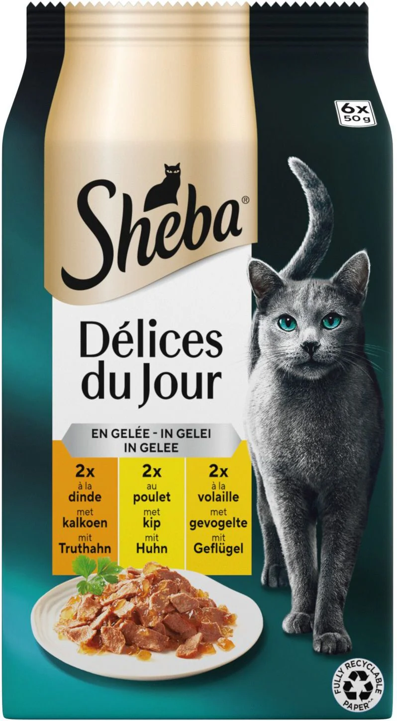 Sheba natvoer Délices du Jour adult gevogelte in gelei 50 g 6 stuks