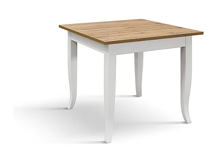 Houten tafel met eiken afwerking en wit houten onderstel 80x80 - RIMINI