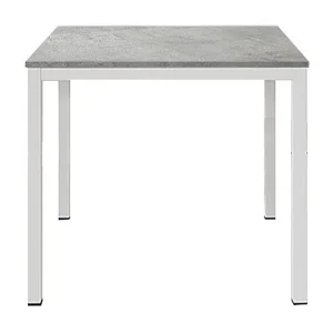 Houten tafel, afwerking grijs, onderstel wit metaal 80×80 – RAVENNA Houten tafel, afwerking grijs, onderstel wit metaal 80×80 – RAVENNA