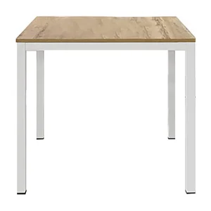 Houten tafel, eiken afwerking, frame wit metaal 80×80 – RAVENNA Houten tafel, eiken afwerking, frame wit metaal 80×80 – RAVENNA