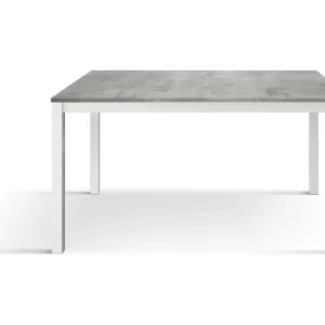 Houten tafel, afwerking grijs, onderstel wit metaal 110×68 – RAVENNA Houten tafel, afwerking grijs, onderstel wit metaal 110×68 – RAVENNA