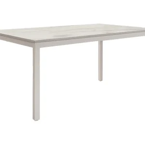 Houten tafel, marmeren afwerking en wit metaal, uitschuifbaar 110×70 – TROPEA Houten tafel, marmeren afwerking en wit metaal, uitschuifbaar 110×70 – TROPEA