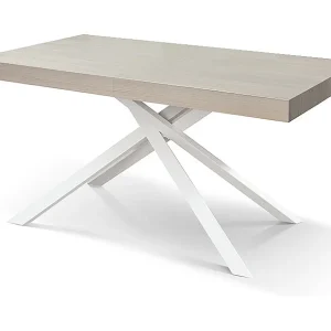 Houten tafel, afwerking parelmoer olm, onderstel wit, uitschuifbaar 140×90 – FORTE DEI MARMI Houten tafel, afwerking parelmoer olm, onderstel wit, uitschuifbaar 140×90 – FORTE DEI MARMI