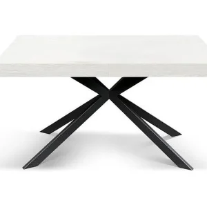 Houten tafel, afwerking wit, voet X antraciet, uitschuifbaar 160×90 – CAMAIORE Houten tafel, afwerking wit, voet X antraciet, uitschuifbaar 160×90 – CAMAIORE
