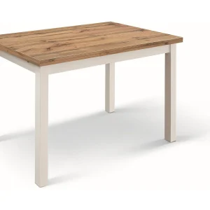 Houten tafel in eiken-effect met witte poten, 140X80-220x90cm lang – POSITANO Houten tafel in eiken-effect met witte poten, 140X80-220x90cm lang – POSITANO