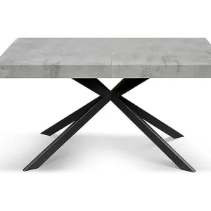 Houten tafel, afwerking cement, voet antraciet X, uitschuifbaar 140×90 – CAMAIORE Houten tafel, afwerking cement, voet antraciet X, uitschuifbaar 140×90 – CAMAIORE