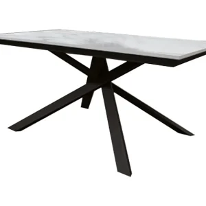 Houten tafel, wit marmeren afwerking, zwart onderstel, uitschuifbaar 120×80 – VOLPAIA Houten tafel, wit marmeren afwerking, zwart onderstel, uitschuifbaar 120×80 – VOLPAIA
