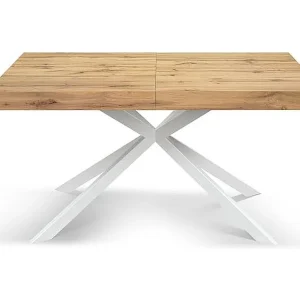 Houten tafel, eiken afwerking, onderstel wit X, uitschuifbaar 140×90 – CAMAIORE Houten tafel, eiken afwerking, onderstel wit X, uitschuifbaar 140×90 – CAMAIORE