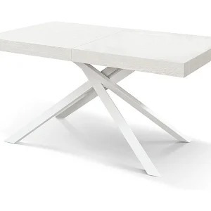 Houten tafel, witte afwerking, wit onderstel, uitschuifbaar 140×90 – FORTE DEI MARMI Houten tafel, witte afwerking, wit onderstel, uitschuifbaar 140×90 – FORTE DEI MARMI