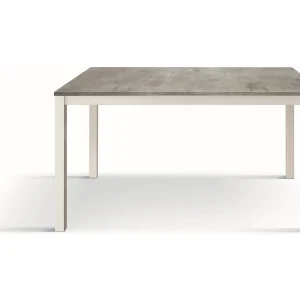 Houten tafel, cement grijs, onderstel wit, 160×90-210x90cm – TROPEA