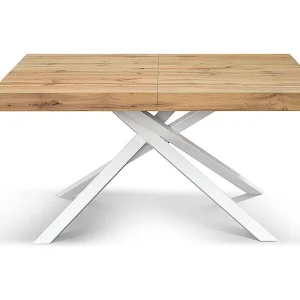 Houten tafel, eiken afwerking, onderstel wit, uitschuifbaar 140×90 – FORTE DEI MARMI