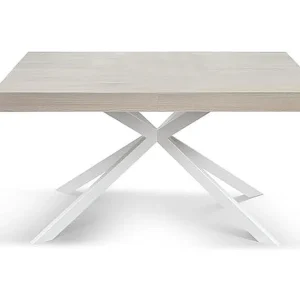 Houten tafel, afwerking parelmoer olm, onderstel wit X, uitschuifbaar 160×90 – CAMAIORE Houten tafel, afwerking parelmoer olm, onderstel wit X, uitschuifbaar 160×90 – CAMAIORE