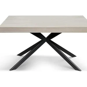Houten tafel, afwerking parelmoer iep, antraciet X onderstel, uitschuifbaar 140×90 – CAMAIORE Houten tafel, afwerking parelmoer iep, antraciet X onderstel, uitschuifbaar 140×90 – CAMAIORE
