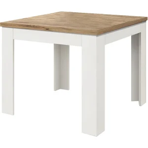Houten tafel met eiken afwerking en wit uitschuifbaar onderstel 90×90-180×90cm – LIPARI Houten tafel met eiken afwerking en wit uitschuifbaar onderstel 90×90-180×90cm – LIPARI