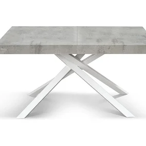 Houten tafel, cementgrijs afgewerkt, wit onderstel, uitschuifbaar 160×90 – FORTE DEI MARMI Houten tafel, cementgrijs afgewerkt, wit onderstel, uitschuifbaar 160×90 – FORTE DEI MARMI