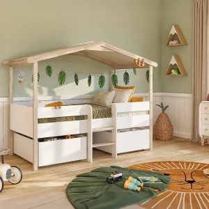 Hutbed SAROSI met laden – 90 x 190 cm – Linden – Wit en eiken – Koop nu eenvoudig online Hutbed SAROSI met laden – 90 x 190 cm – Linden – Wit en eiken – Koop nu eenvoudig online