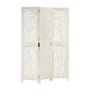 Kamerscherm met 3 panelen handgesneden 120×165 cm mangohout wit Kamerscherm met 3 panelen handgesneden 120×165 cm mangohout wit