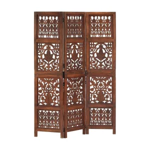 Kamerscherm 3 panelen handgesneden 120×165 cm mangohout bruin Kamerscherm 3 panelen handgesneden 120×165 cm mangohout bruin