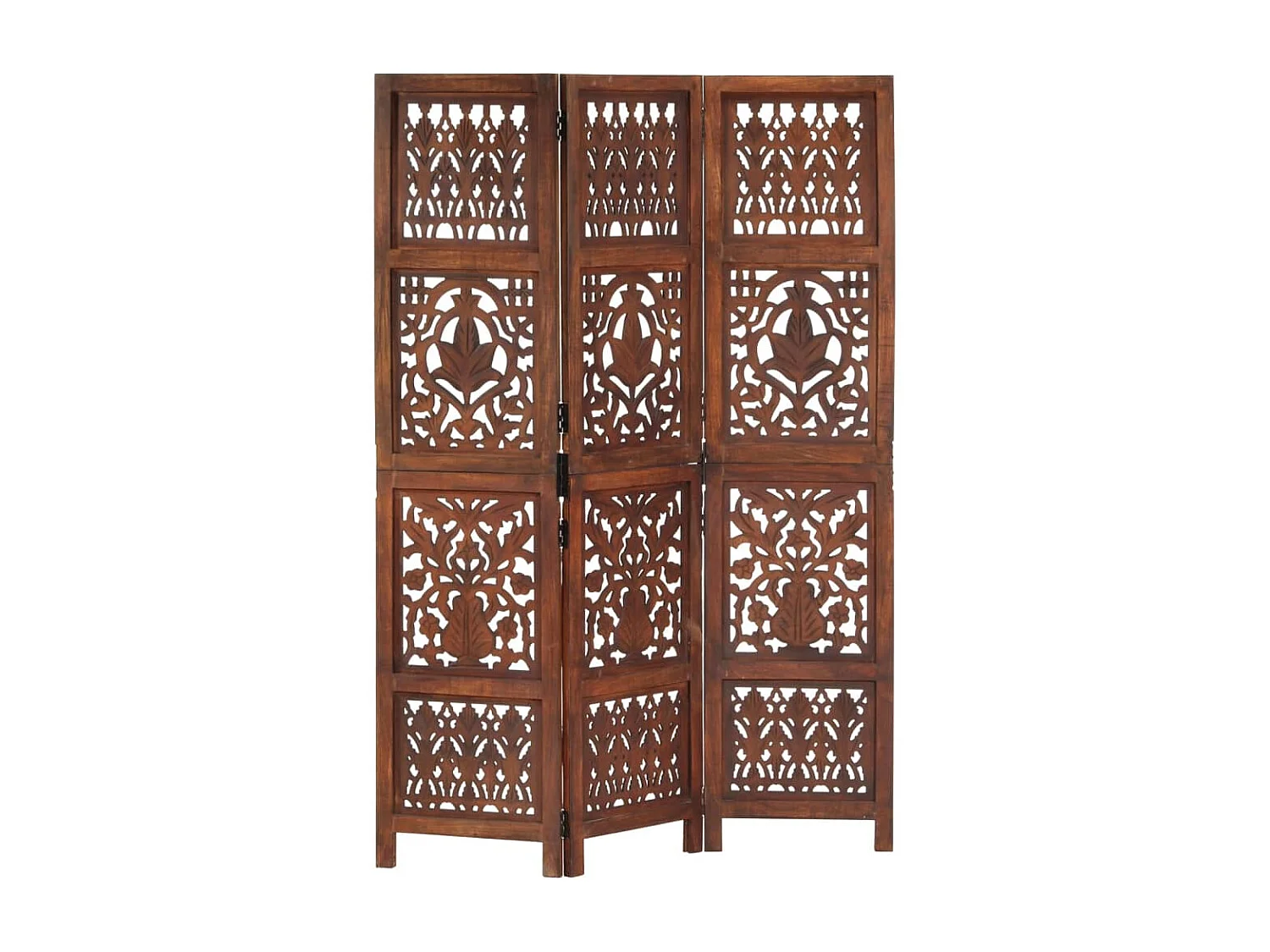 Kamerscherm 3 panelen handgesneden 120x165 cm mangohout bruin
