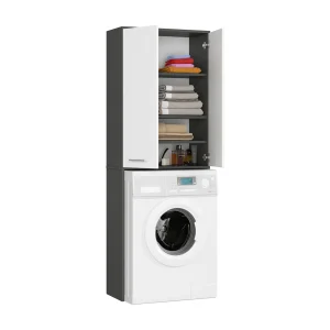Kast boven wasmachine met lange deur in GRIJS/WIT, 64 x 31 x 180cm Kast boven wasmachine met lange deur in GRIJS/WIT, 64 x 31 x 180cm