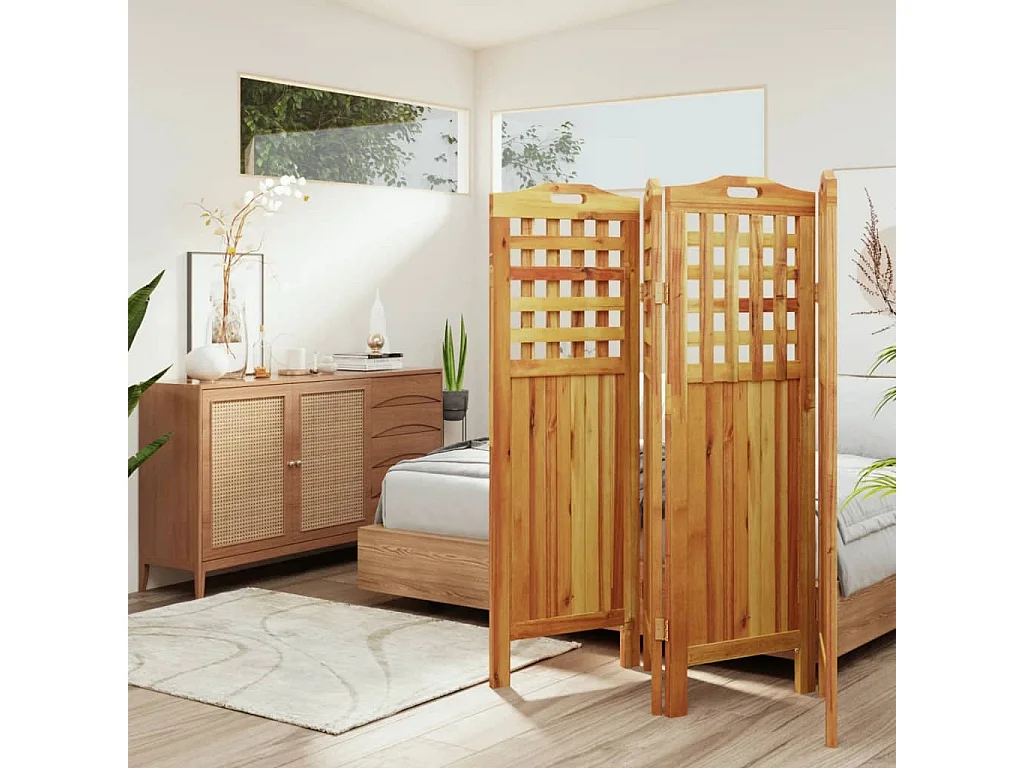 Kamerscherm met 4 panelen 162x2x115 cm massief acaciahout