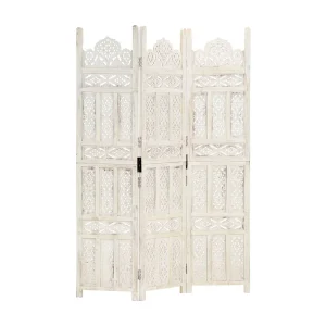 Kamerscherm met 3 panelen handgesneden 120×165 cm mangohout wit Kamerscherm met 3 panelen handgesneden 120×165 cm mangohout wit