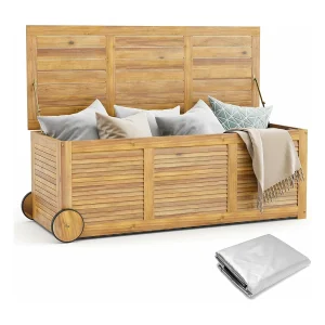 Houten tuinbox, opbergdoos met wieltjes, opbergdoos met 2-in-1 afdekking en handvat, kussenbox, tuinkist voor tuin, balkon, 127 x 50 x 45 cm Houten tuinbox, opbergdoos met wieltjes, opbergdoos met 2-in-1 afdekking en handvat, kussenbox, tuinkist voor tuin, balkon, 127 x 50 x 45 cm