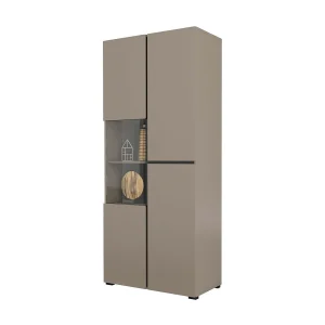 Hoge vitrinekast met 2 deuren uit de HAVANA collectie. Kleur beige en zwart. Hoge vitrinekast met 2 deuren uit de HAVANA collectie. Kleur beige en zwart.