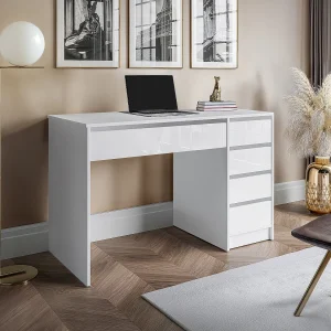 Bureau met 5 lades, glanzend wit – JENEMI