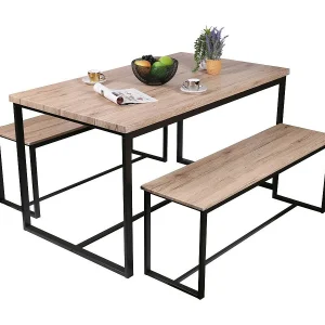 Set tafel en twee banken industriële stijl in hout en metaal Collectie DARYL – Tafel 140 cm en twee banken 120 cm Set tafel en twee banken industriële stijl in hout en metaal Collectie DARYL – Tafel 140 cm en twee banken 120 cm