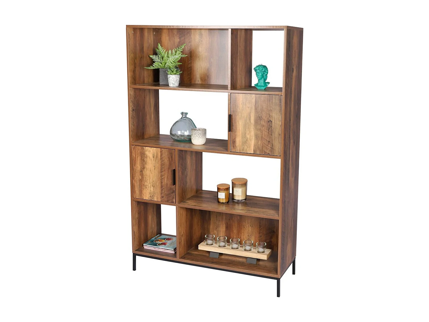 Houten boekenkast met metalen frame collectie JAYCE - Afmetingen 100x35x156 cm
