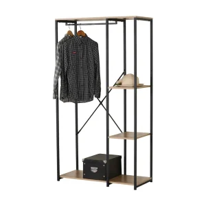 Kapstok / open garderobe met 2 planken en kledingroede uit de HOLBORN collectie – Afmetingen 90x40x167 cm, kleur eiken en zwart Kapstok / open garderobe met 2 planken en kledingroede uit de HOLBORN collectie – Afmetingen 90x40x167 cm, kleur eiken en zwart