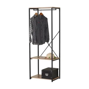 Kapstok / open garderobe met plank en kledingroede – Afmetingen 60x40x167 cm, kleur licht eiken en zwart Kapstok / open garderobe met plank en kledingroede – Afmetingen 60x40x167 cm, kleur licht eiken en zwart