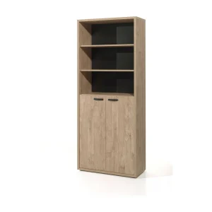 Bibliotheekkast DEPÉ – 2 deuren en 5 planken – Gouden Eik – L90 x H216 x D40 cm
