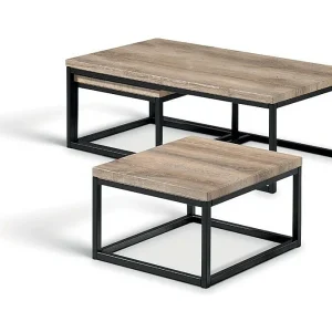 Industriële stijl bijzettafel HELLINGTON oud eiken effect – Salontafel – Set van 3 stukken