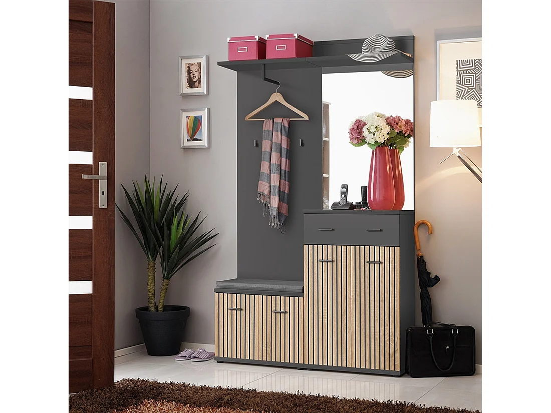 Meubel voor de inkomhal POLO – Schoenenkast, dressoir, spiegel en garderobe