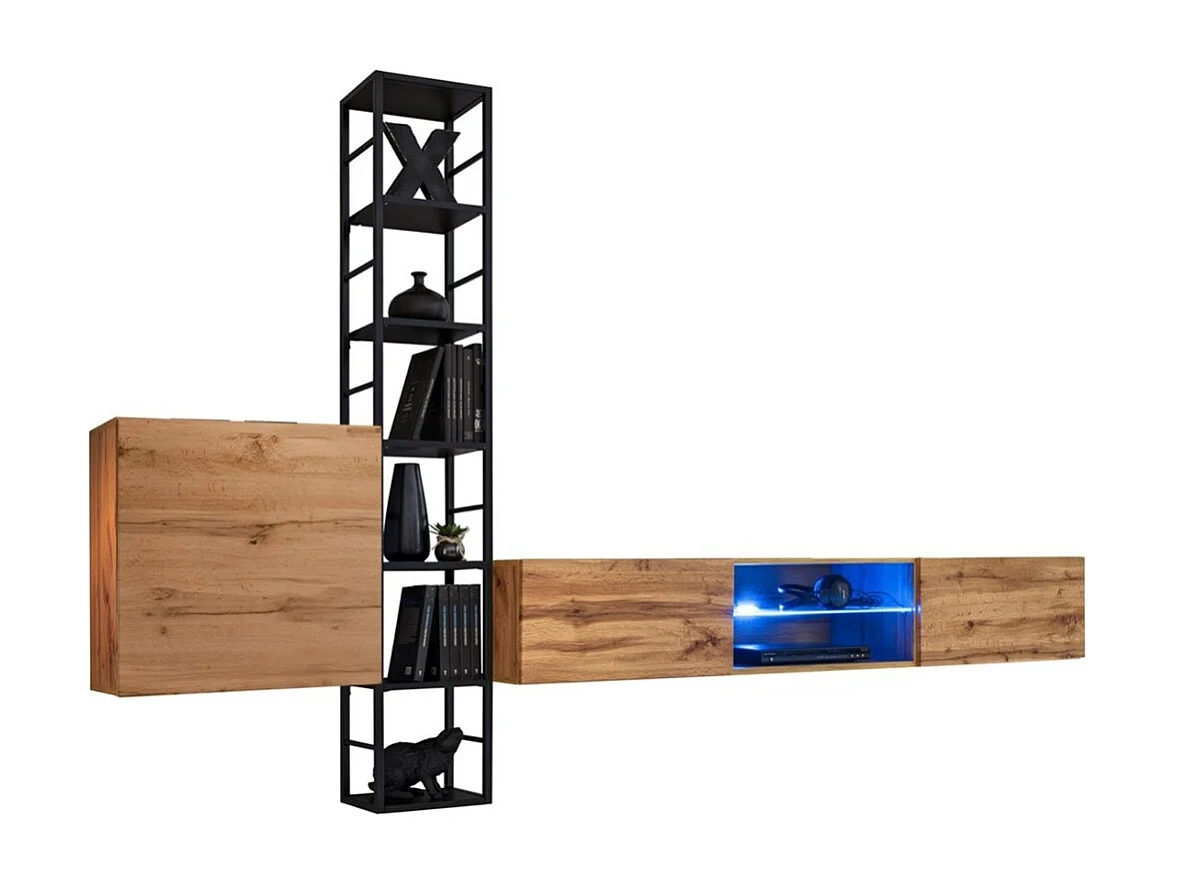 Industriële stijl woonkamer meubelset SWITCH M6. Kleur eiken.
