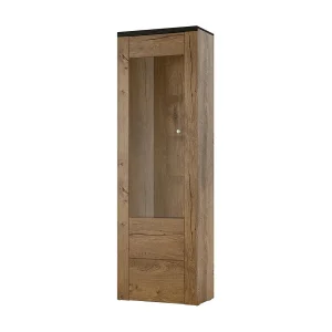 Vitrinekast hoog design 1 deur collectie SANTIAGO. Kleur eiken en zwart houteffect Vitrinekast hoog design 1 deur collectie SANTIAGO. Kleur eiken en zwart houteffect