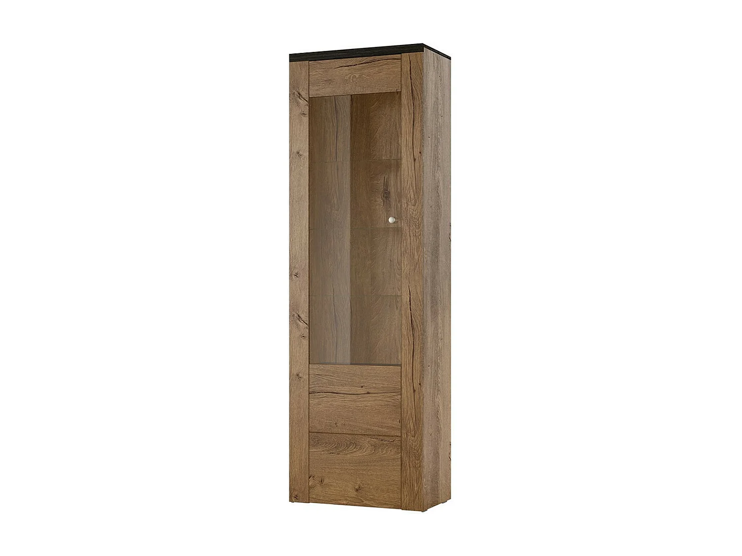 Vitrinekast hoog design 1 deur collectie SANTIAGO. Kleur eiken en zwart houteffect