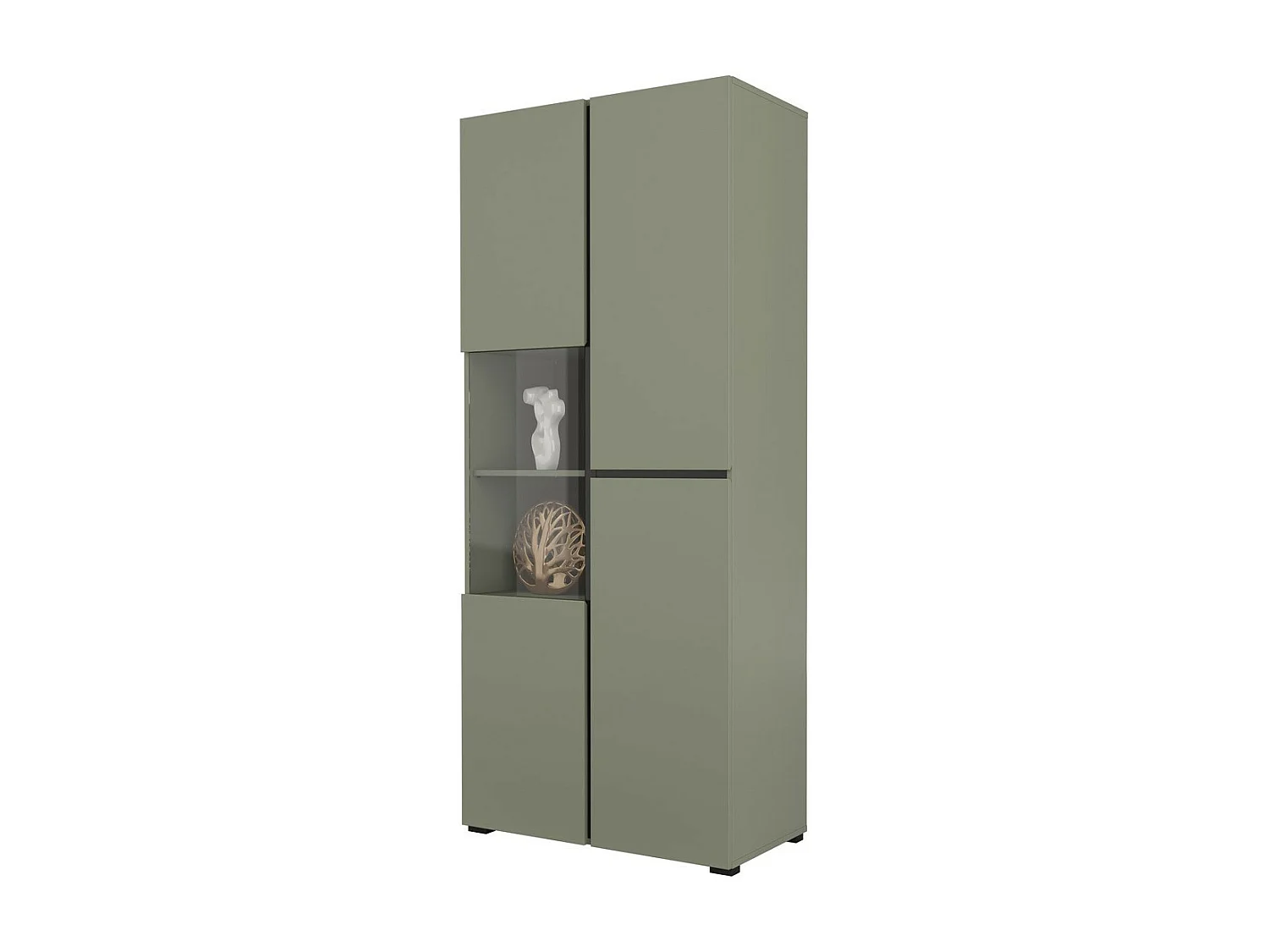 Hoge vitrinekast met 2 deuren uit de HAVANA collectie. Kleur salie en zwart.