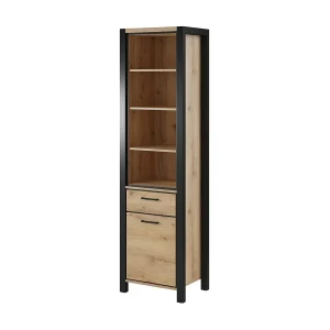 Hoge vitrinekast BOWIE. Eiken en zwart kleur. LED inbegrepen. Hoge vitrinekast BOWIE. Eiken en zwart kleur. LED inbegrepen.