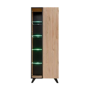 Hoge design vitrinekast NIELSEN – 2 deuren met geïntegreerde LED-verlichting Hoge design vitrinekast NIELSEN – 2 deuren met geïntegreerde LED-verlichting