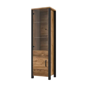 Hoog vitrinekastje met 2 deuren design DARWIN – Spar en zwart Hoog vitrinekastje met 2 deuren design DARWIN – Spar en zwart